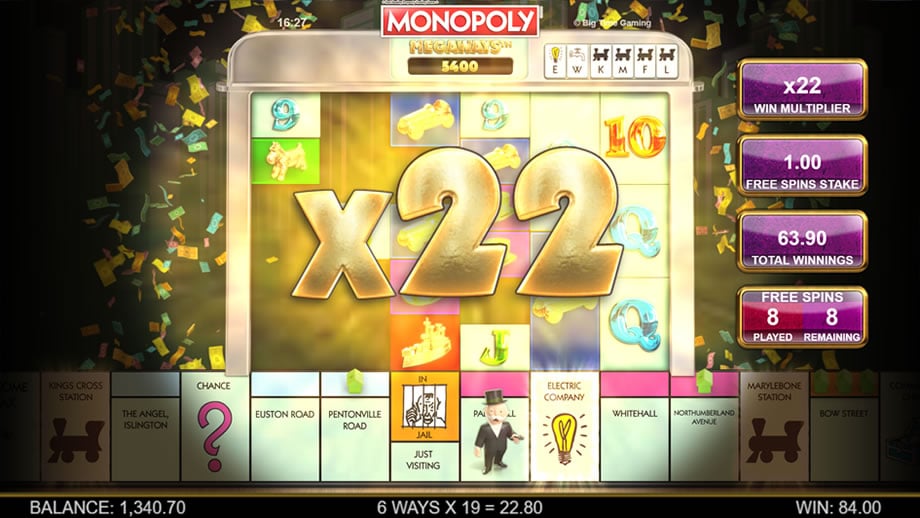 Monopoly Megaways Slots - Winning free spin (Feature)