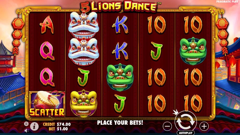 5 Lions Dance slot base game