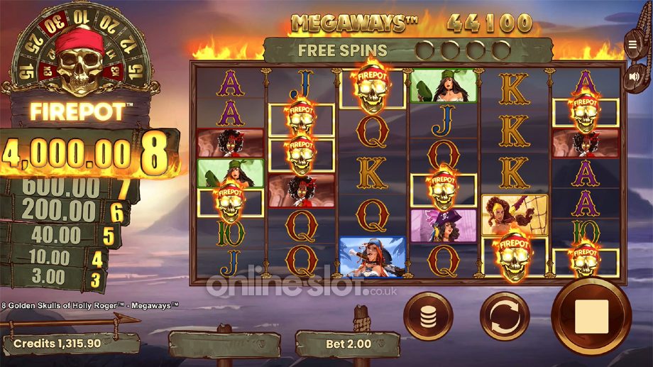 8-golden-skulls-of-holly-roger-megaways-slot-firepot-feature