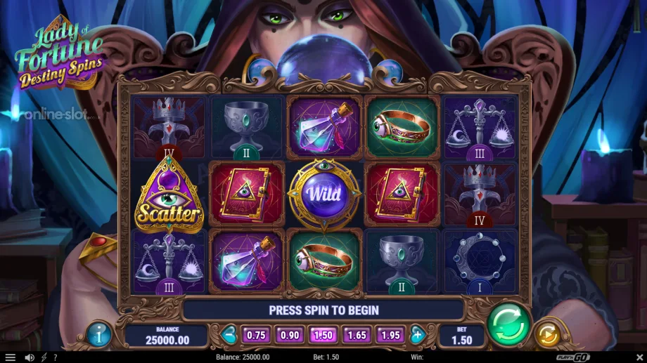 lady of fortune destiny spins slot base game