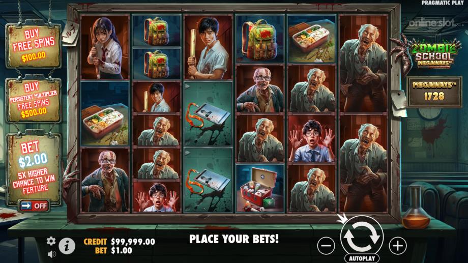 zombie school megaways slot base game