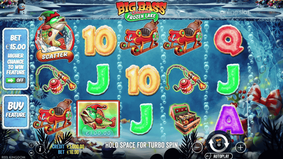 big bass christmas frozen lake slot base game