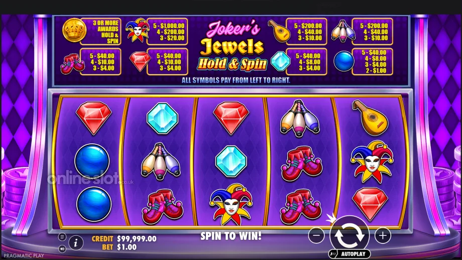 jokers jewels hold and spin slot base game