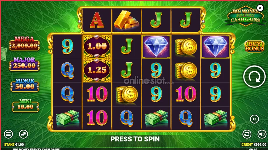 big money frenzy cash gains slot base game