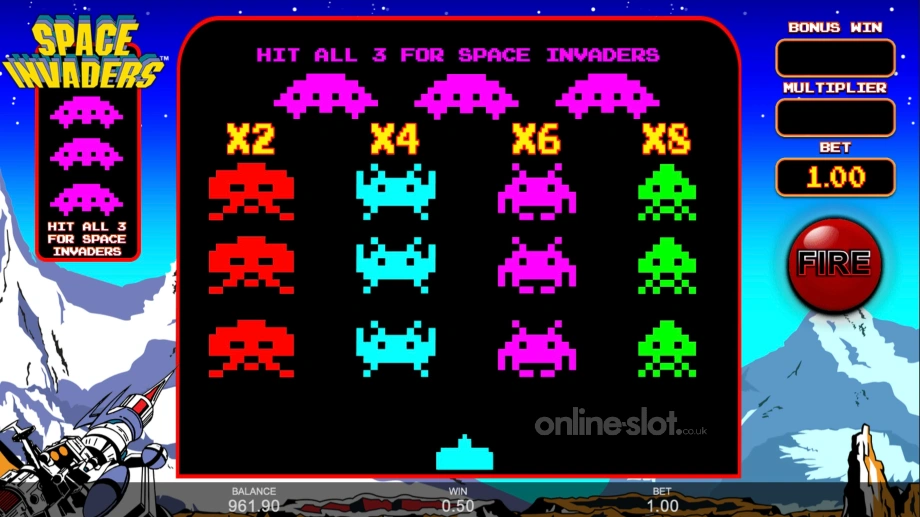 space invaders slot bonus game