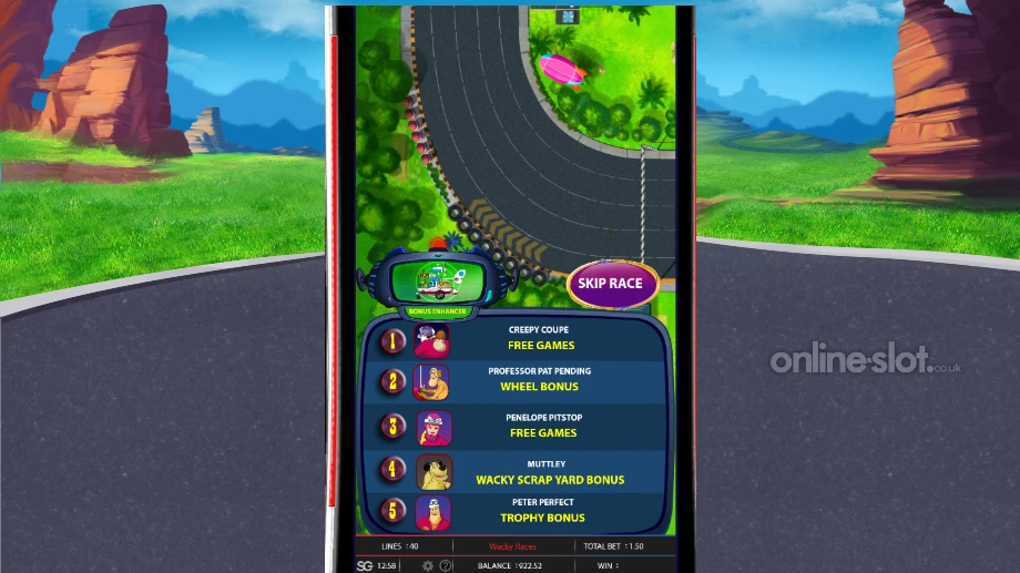 wacky races slot bonus game