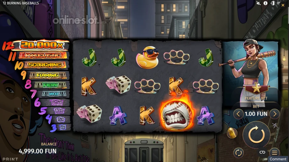 12 burning baseballs slot base game