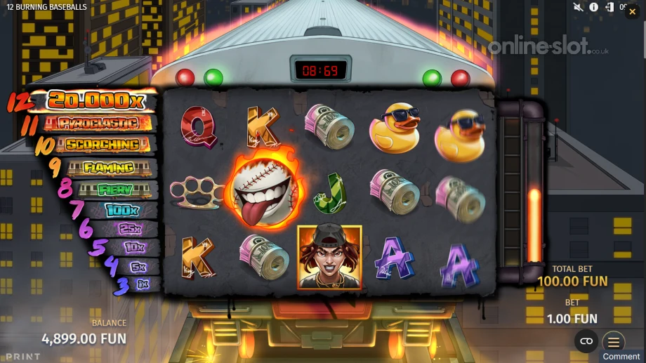 12 burning baseballs slot blazing train bonus