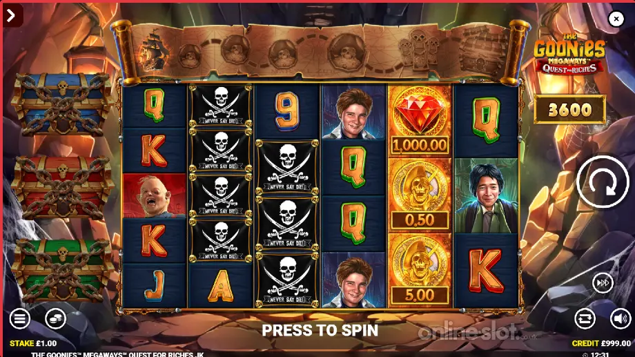 the goonies megaways quest for riches slot base game