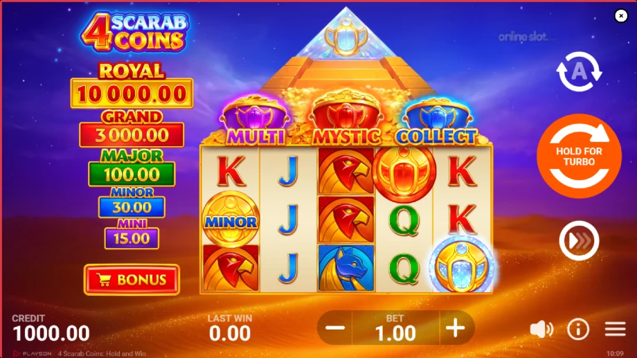 4 scarab coins hold and win slot base game