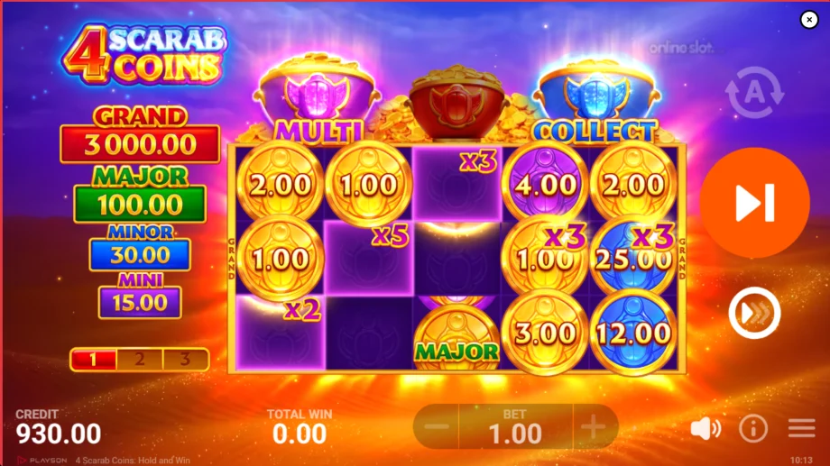 4 scarab coins hold and win slot bonus