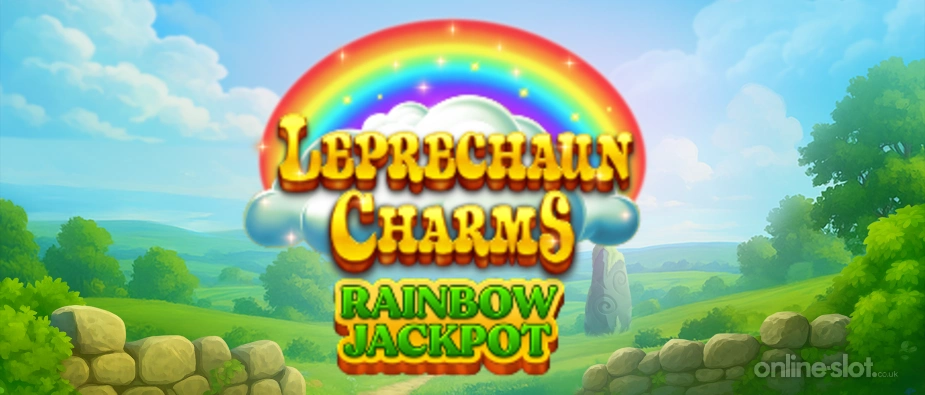 leprechaun charms rainbow jackpots slot banner