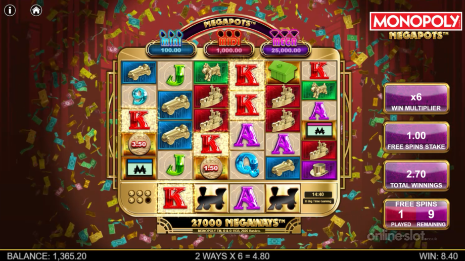 monopoly megapots slot free spins