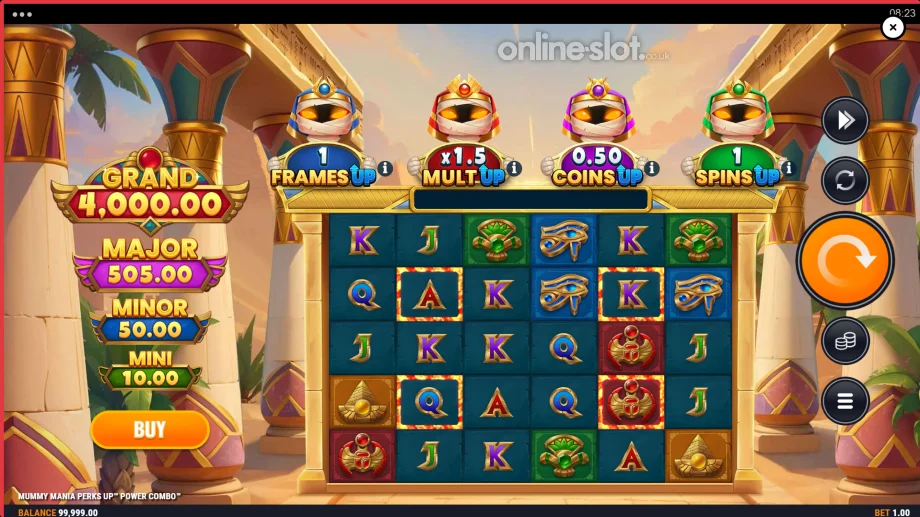mummy mania perks up power combo slot base game