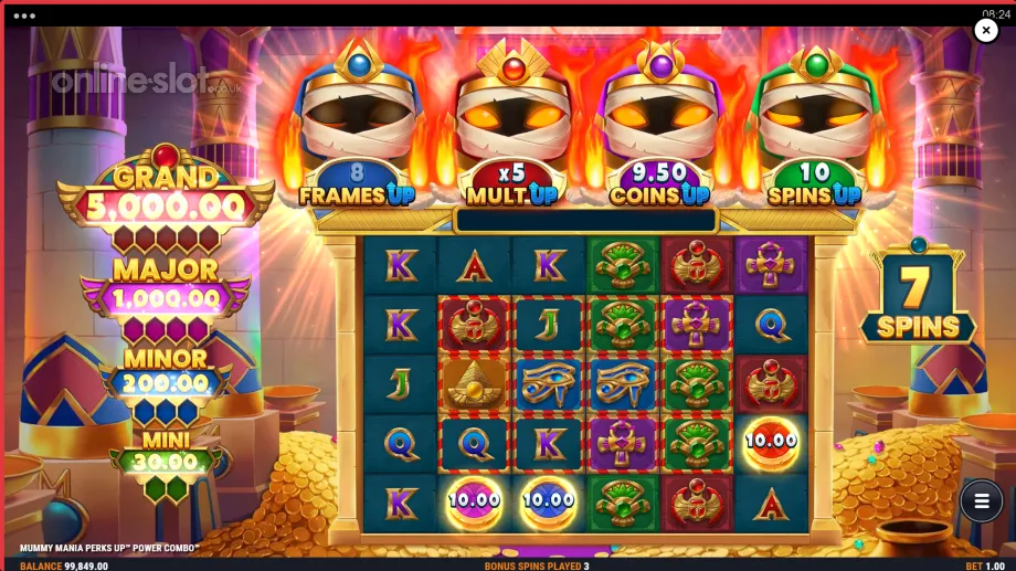 mummy mania perks up power combo slot free spins