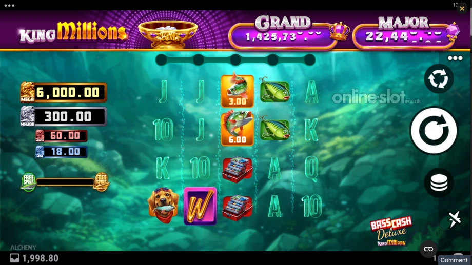 bass cash deluxe king millions slot base game