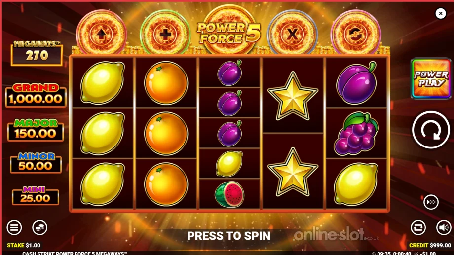 cash strike power force 5 megaways slot base game