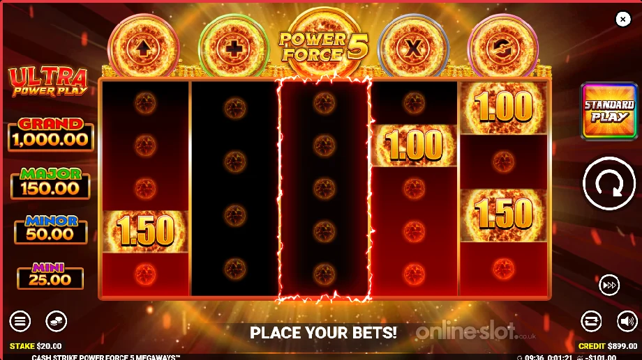 cash strike power force 5 megaways slot power play feature