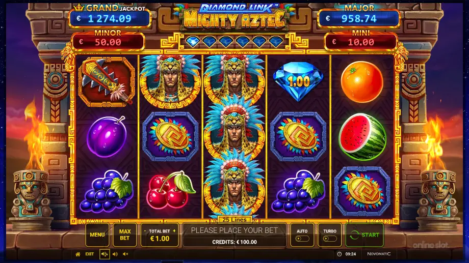 diamond link mighty aztec slot base game