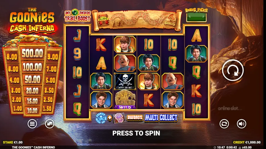 the goonies cash inferno slot base game