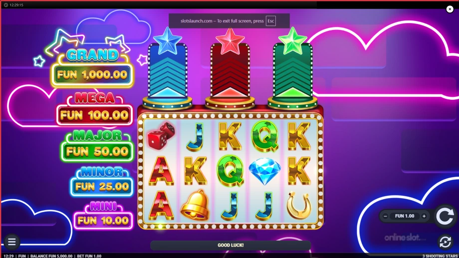 3 shooting stars slot base game